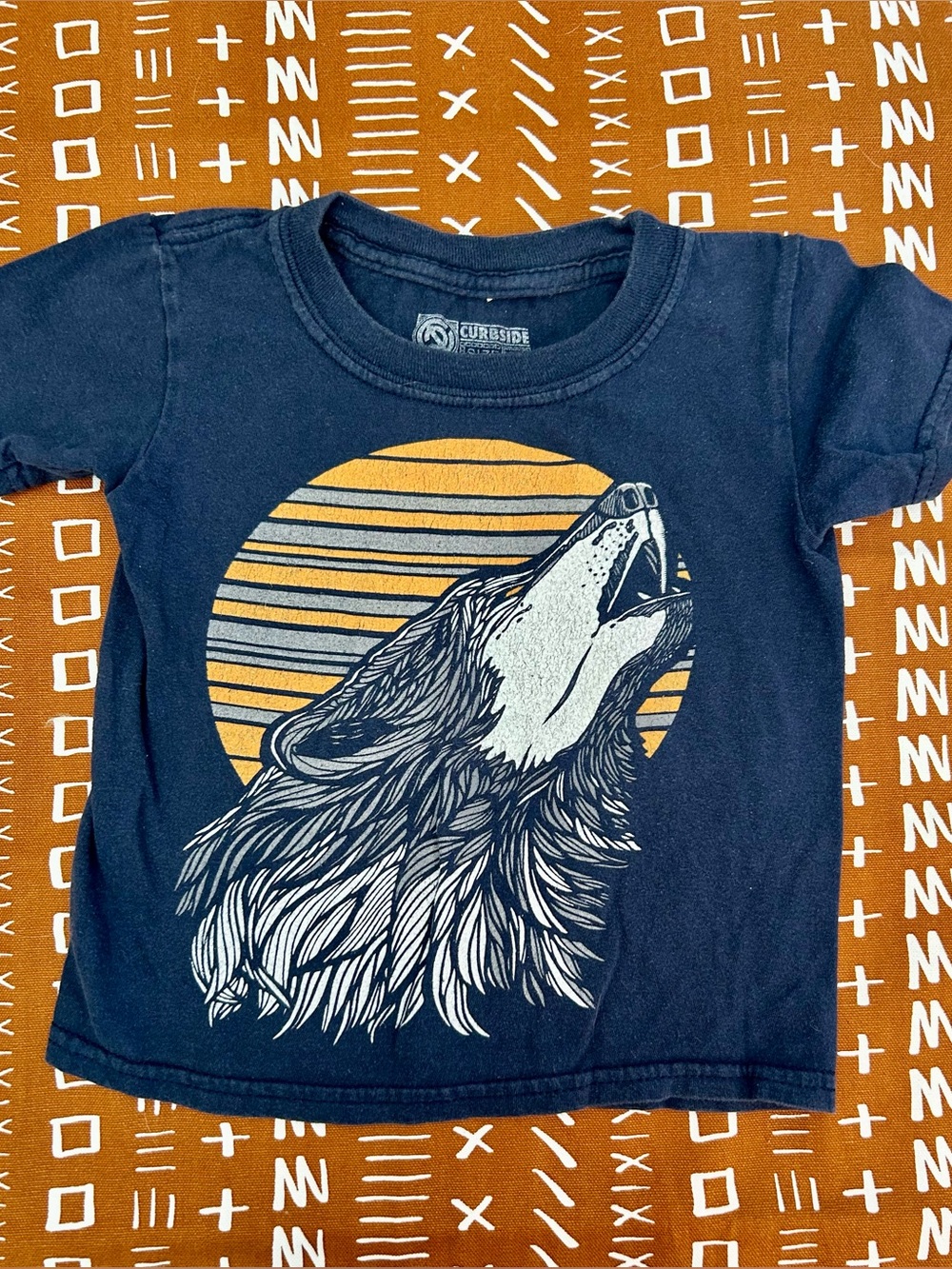 Curbside indie Kids Navy Wolf Graphic Tee with Yellow Sun